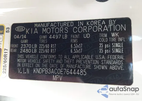 2014 Kia Sportage Lx z USA, uszkodzony, nr VIN KNDPB3AC0E7644485